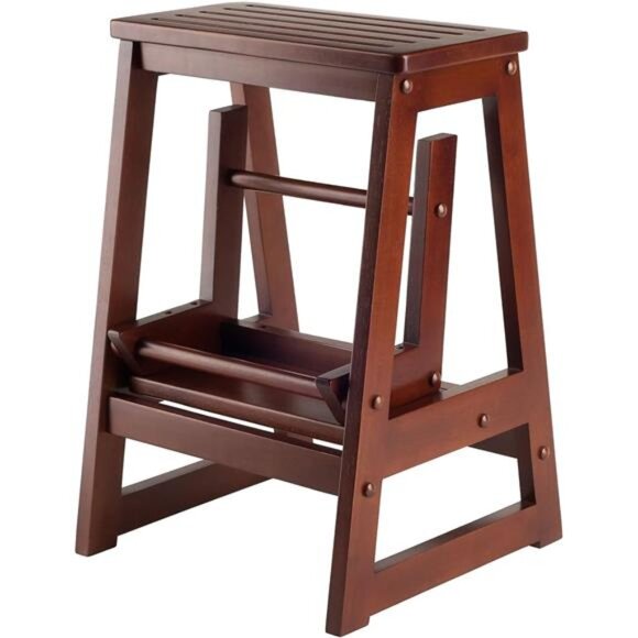Beech Wood Double Step Stool, Antique Walnut - Picture 2 of 7
